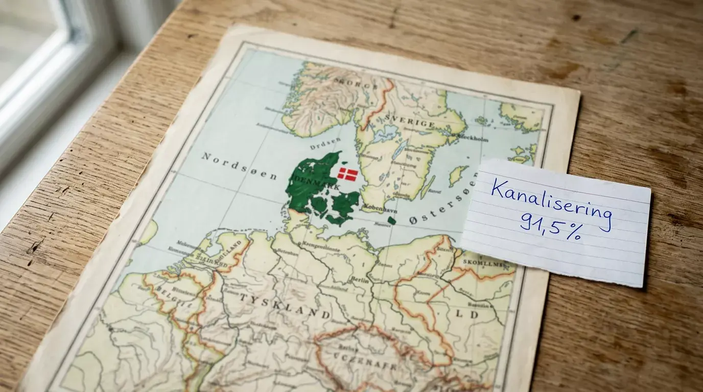 Danmarks kanaliseringsgrad på 91,5 procent i europæisk sammenligning